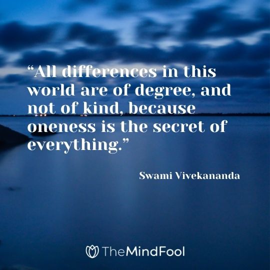 “All differences in this world are of degree, and not of kind, because oneness is the secrethe t of everything.“ – Swami Vivekananda