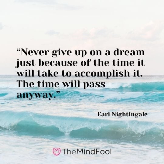 “Never give up on a dream just because of the time it will take to accomplish it. The time will pass anyway.” – Earl Nightingale