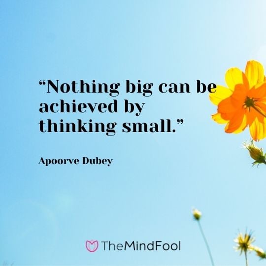 “Nothing big can be achieved by thinking small.” ― Apoorve Dubey