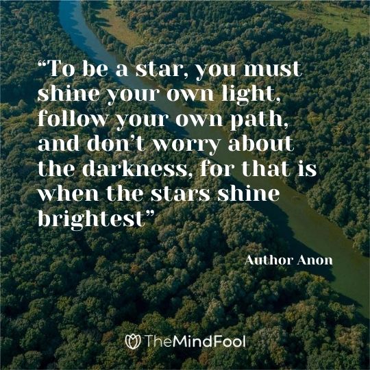 “To be a star, you must shine your own light, follow your own path, and don’t worry about the darkness, for that is when the stars shine brightest” — Author Anon