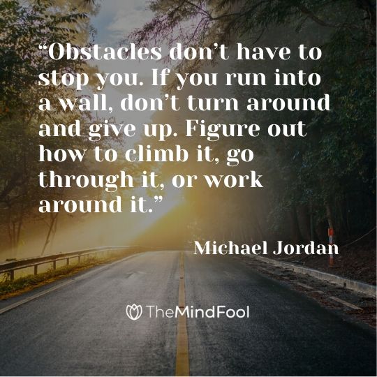 “Obstacles don’t have to stop you. If you run into a wall, don’t turn around and give up. Figure out how to climb it, go through it, or work around it.” – Michael Jordan