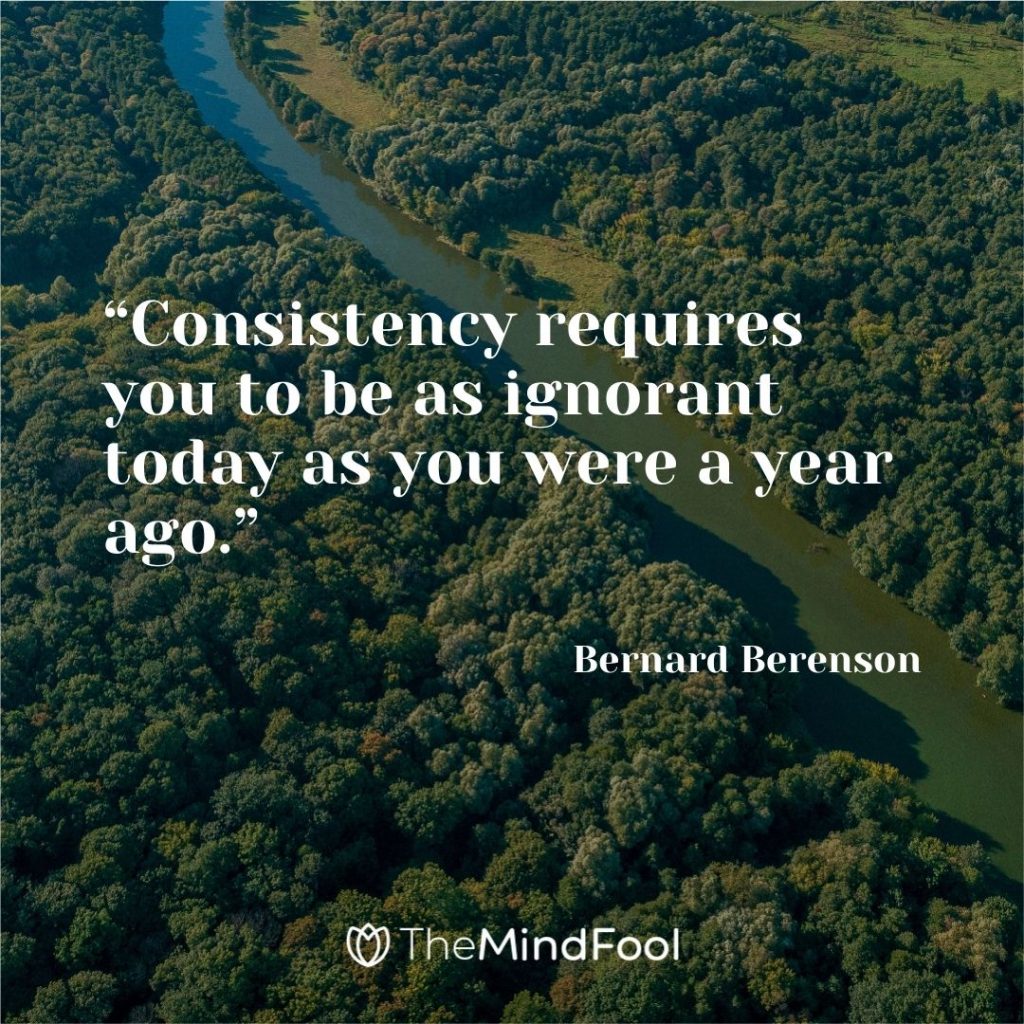 “Consistency requires you to be as ignorant today as you were a year ago.” ― Bernard Berenson