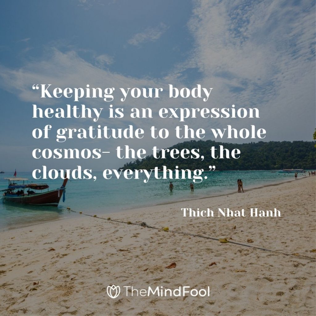 “Keeping your body healthy is an expression of gratitude to the whole cosmos- the trees, the clouds, everything.”  — Thich Nhat Hanh