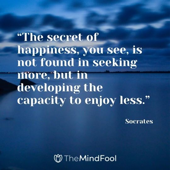 “The secret of happiness, you see, is not found in seeking more, but in developing the capacity to enjoy less.” - Socrates