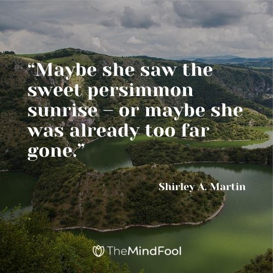 “Maybe she saw the sweet persimmon sunrise – or maybe she was already too far gone.” — Shirley A. Martin
