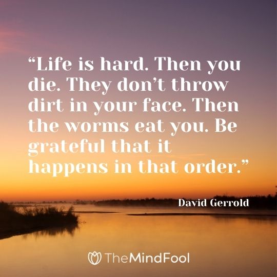 “Life is hard. Then you die. They don’t throw dirt in your face. Then the worms eat you. Be grateful that it happens in that order.”  – David Gerrold