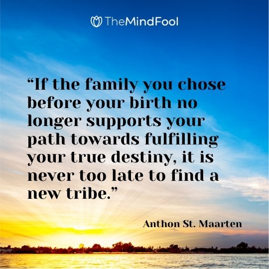 “If the family you chose before your birth no longer supports your path towards fulfilling your true destiny, it is never too late to find a new tribe.” ― Anthon St. Maarten