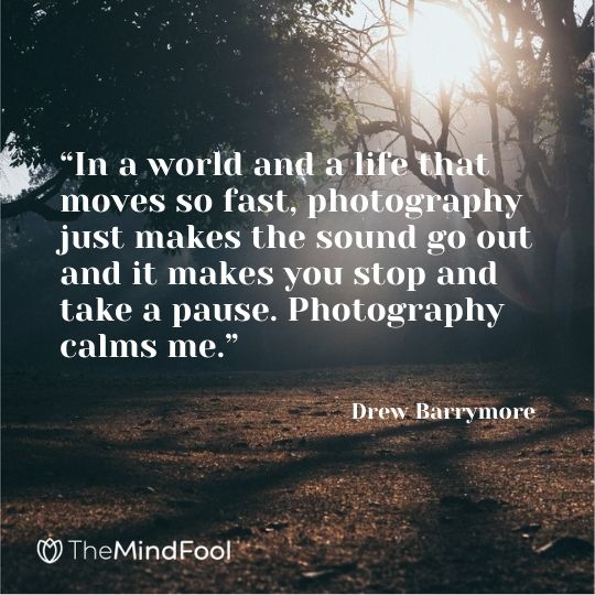 “In a world and a life that moves so fast, photography just makes the sound go out and it makes you stop and take a pause. Photography calms me.” – Drew Barrymore