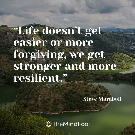 “Life doesn’t get easier or more forgiving, we get stronger and more resilient.”
― Steve Maraboli