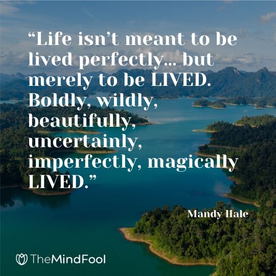 “Life isn’t meant to be lived perfectly… but merely to be LIVED. Boldly, wildly, beautifully, uncertainly, imperfectly, magically LIVED.” - Mandy Hale