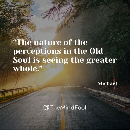 “The nature of the perceptions in the Old Soul is seeing the greater whole.” – Michael