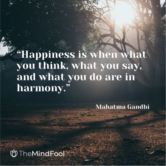 “Happiness is when what you think, what you say, and what you do are in harmony.” - Mahatma Gandhi
