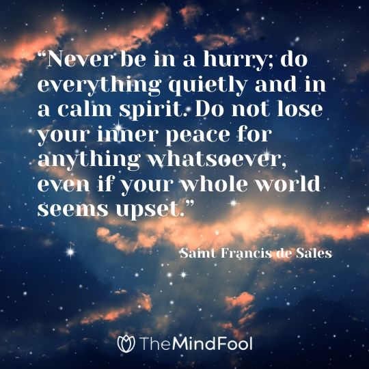 “Never be in a hurry; do everything quietly and in a calm spirit. Do not lose your inner peace for anything whatsoever, even if your whole world seems upset.” – Saint Francis de Sales