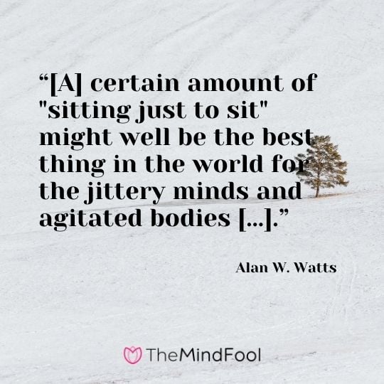 “[A] certain amount of "sitting just to sit" might well be the best thing in the world for the jittery minds and agitated bodies [...].”― Alan W. Watts