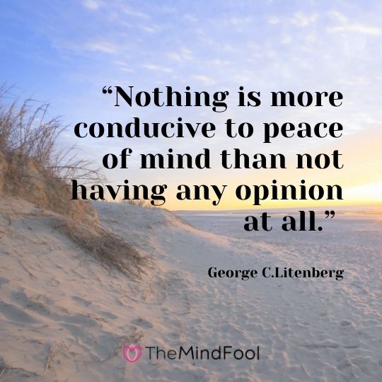 “Nothing is more conducive to peace of mind than not having any opinion at all.” – George C.Litenberg