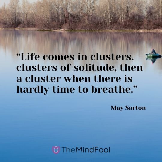 “Life comes in clusters, clusters of solitude, then a cluster when there is hardly time to breathe.” - May Sarton 