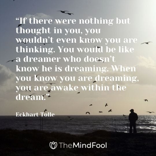 “If there were nothing but thought in you, you wouldn’t even know you are thinking. You would be like a dreamer who doesn’t know he is dreaming. When you know you are dreaming, you are awake within the dream.” - Eckhart Tolle