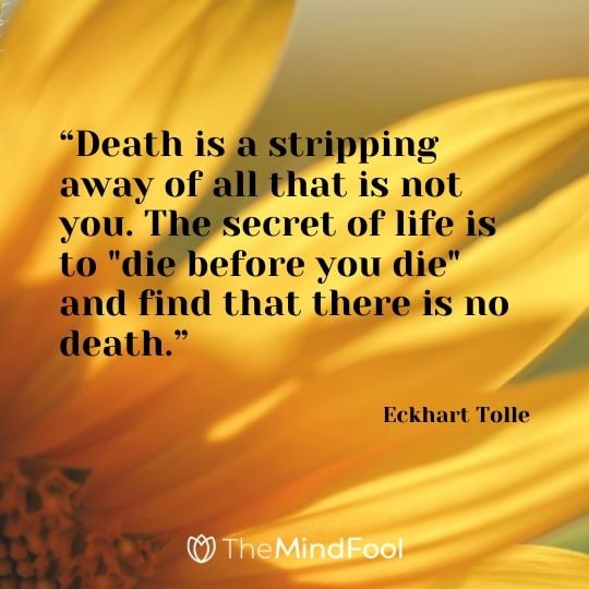 “Death is a stripping away of all that is not you. The secret of life is to "die before you die" and find that there is no death.” ― Eckhart Tolle