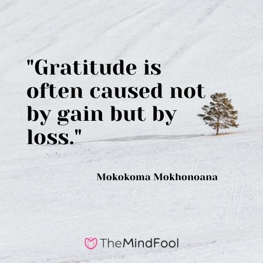 "Gratitude is often caused not by gain but by loss." - Mokokoma Mokhonoana