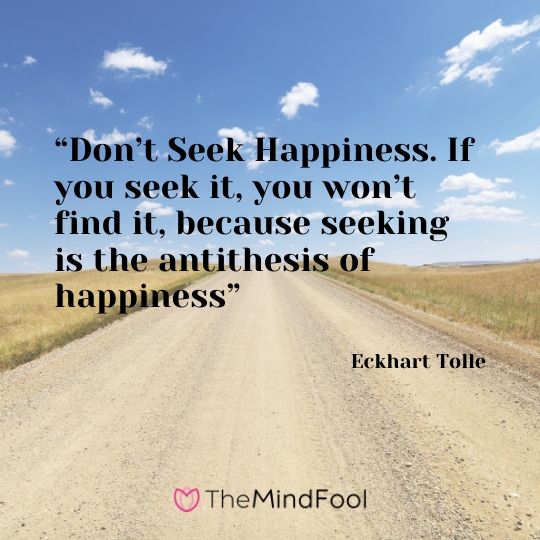 “Don’t Seek Happiness. If you seek it, you won’t find it, because seeking is the antithesis of happiness” - Eckhart Tolle