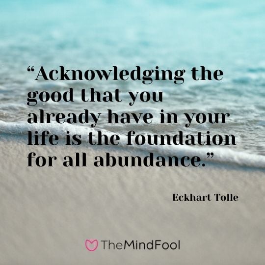 “Acknowledging the good that you already have in your life is the foundation for all abundance.” ― Eckhart Tolle