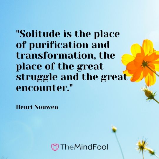 "Solitude is the place of purification and transformation, the place of the great struggle and the great encounter." - Henri Nouwen