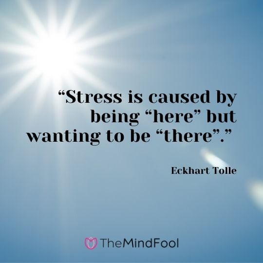 “Stress is caused by being “here” but wanting to be “there”.”  - Eckhart Tolle