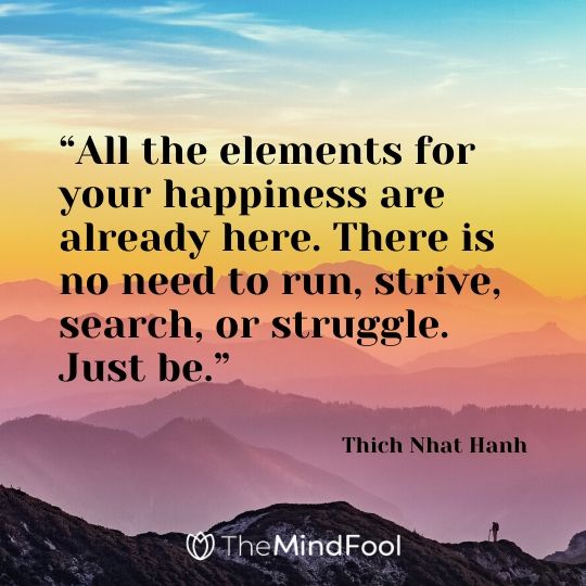 “All the elements for your happiness are already here. There is no need to run, strive, search, or struggle. Just be.” - Thich Nhat Hanh