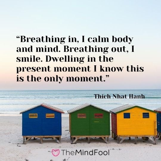 “Breathing in, I calm body and mind. Breathing out, I smile. Dwelling in the present moment I know this is the only moment.” ― Thich Nhat Hanh