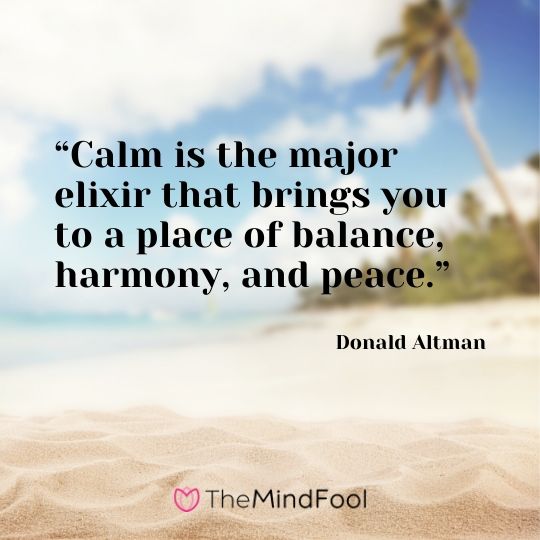 “Calm is the major elixir that brings you to a place of balance, harmony, and peace.” – Donald Altman