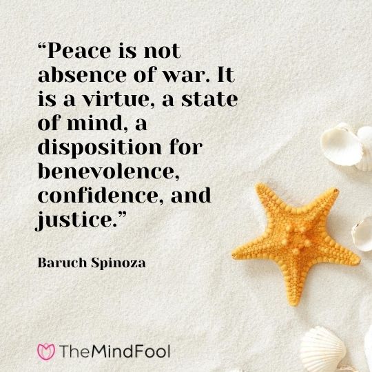 “Peace is not absence of war. It is a virtue, a state of mind, a disposition for benevolence, confidence, and justice.” – Baruch Spinoza