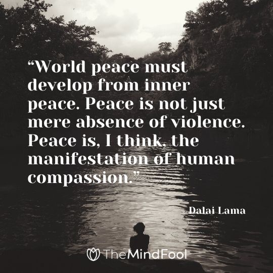 “World peace must develop from inner peace. Peace is not just mere absence of violence. Peace is, I think, the manifestation of human compassion.” - Dalai Lama