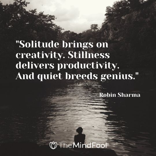 "Solitude brings on creativity. Stillness delivers productivity. And quiet breeds genius." - Robin Sharma