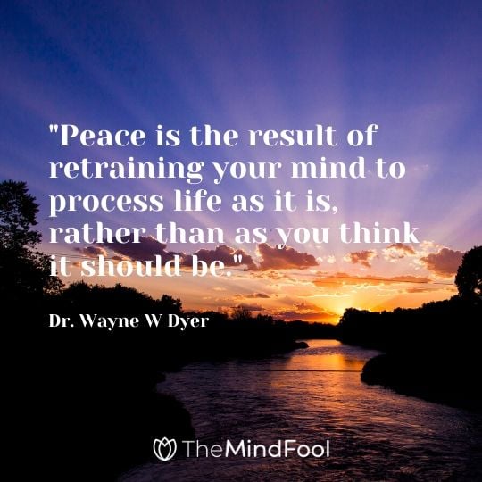 "Peace is the result of retraining your mind to process life as it is, rather than as you think it should be." - Dr. Wayne W Dyer