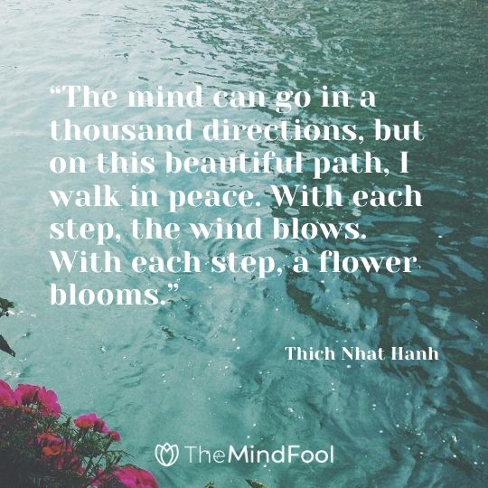 “The mind can go in a thousand directions, but on this beautiful path, I walk in peace. With each step, the wind blows. With each step, a flower blooms.” ― Thich Nhat Hanh