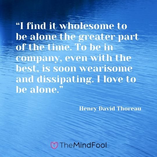 “I find it wholesome to be alone the greater part of the time. To be in company, even with the best, is soon wearisome and dissipating. I love to be alone.” - Henry David Thoreau