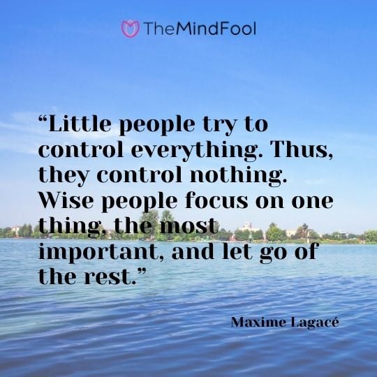 “Little people try to control everything. Thus, they control nothing. Wise people focus on one thing, the most important, and let go of the rest.” ― Maxime Lagacé