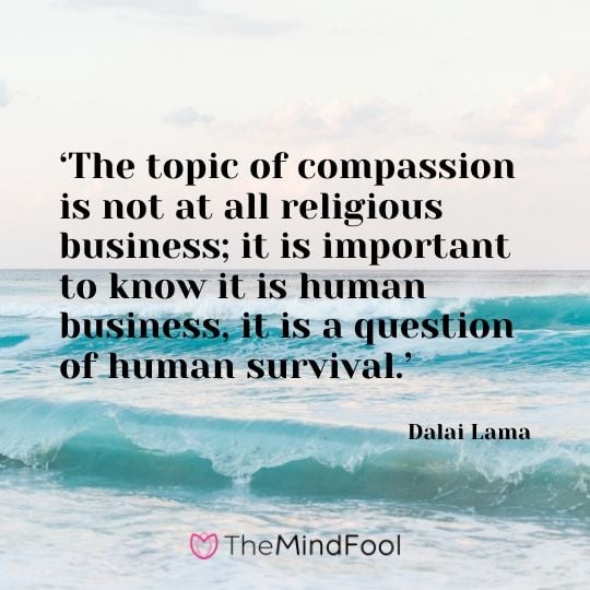 ‘The topic of compassion is not at all religious business; it is important to know it is human business, it is a question of human survival.’ - Dalai Lama