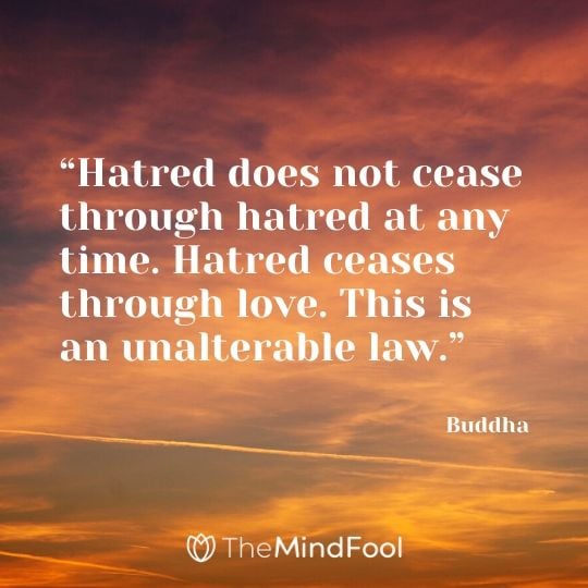 “Hatred does not cease through hatred at any time. Hatred ceases through love. This is an unalterable law.” – Buddha