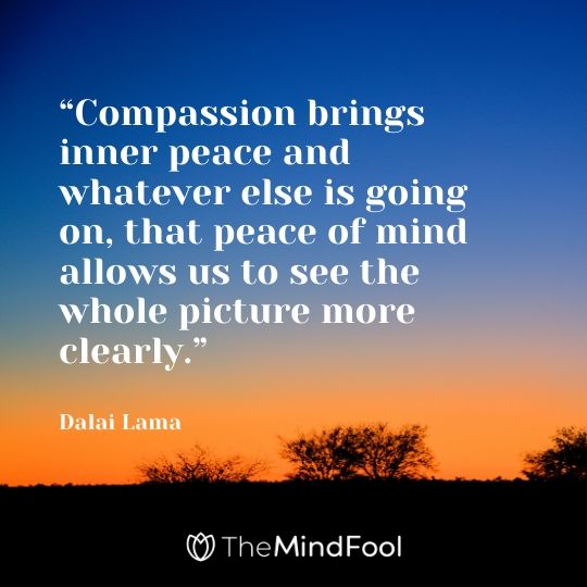 “Compassion brings inner peace and whatever else is going on, that peace of mind allows us to see the whole picture more clearly.” - Dalai Lama