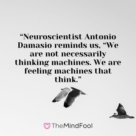 “neuroscientist Antonio Damasio reminds us, “We are not necessarily thinking machines. We are feeling machines that think.”