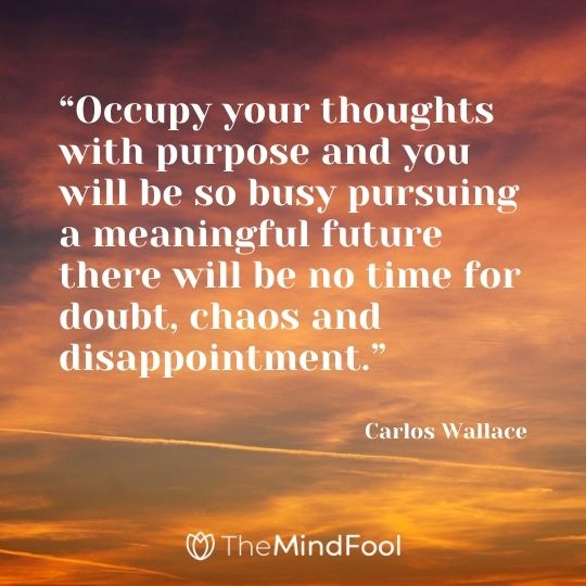 “Occupy your thoughts with purpose and you will be so busy pursuing a meaningful future there will be no time for doubt, chaos and disappointment.” -Carlos Wallace