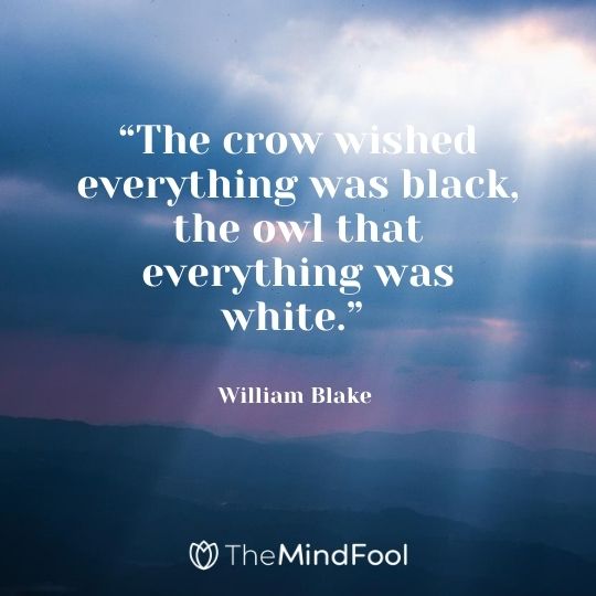 “The crow wished everything was black, the owl that everything was white.” – William Blake