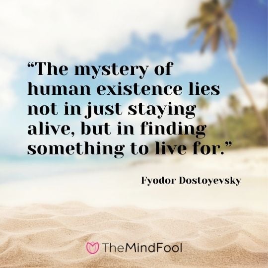 “The mystery of human existence lies not in just staying alive, but in finding something to live for.” -Fyodor Dostoyevsky