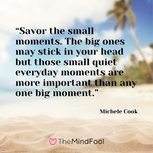“Savor the small moments. The big ones may stick in your head but those small quiet everyday moments are more important than any one big moment.” – Michele Cook