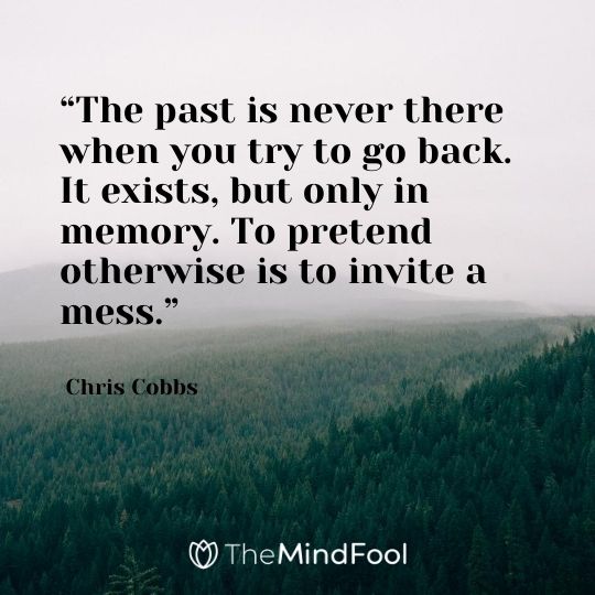 “The past is never there when you try to go back. It exists, but only in memory. To pretend otherwise is to invite a mess.” – Chris Cobbs