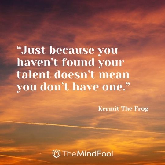 "Just because you haven’t found your talent doesn’t mean you don’t have one." – Kermit The Frog