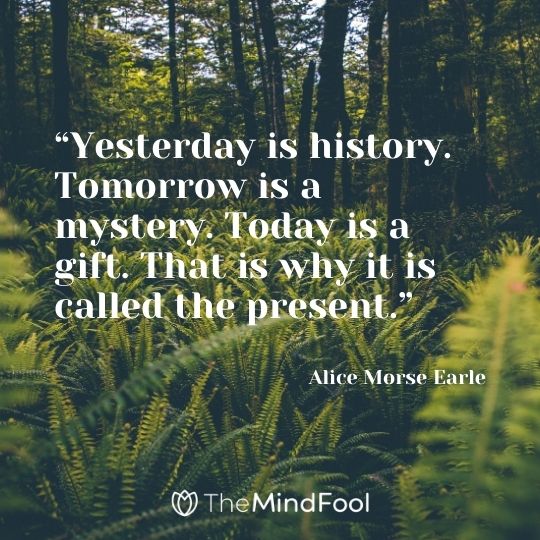 “Yesterday is history. Tomorrow is a mystery. Today is a gift. That is why it is called the present.” – Alice Morse Earle