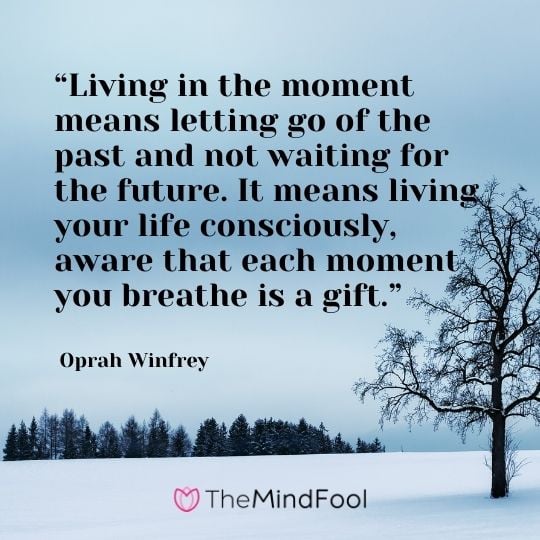 “Living in the moment means letting go of the past and not waiting for the future. It means living your life consciously, aware that each moment you breathe is a gift.” – Oprah Winfrey