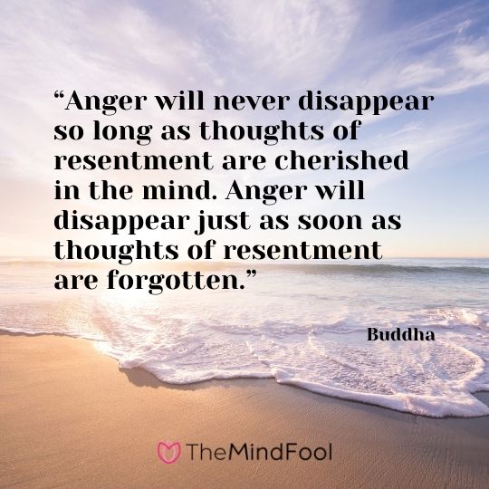 “Anger will never disappear so long as thoughts of resentment are cherished in the mind. Anger will disappear just as soon as thoughts of resentment are forgotten.” – Buddha